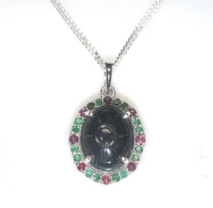 Colgante azul tallado zafiro verde esmeralda y rubí con cadena de 16" plata 925 - Imagen 1 de 15