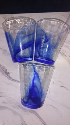 Italian Bormioli Rocco Murano Cobalt Blue Swirl Thick Drink Rock Glasses Votive  - Image 1 of 4