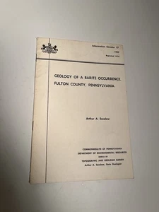 1959/1974 Geology Barite Occurrence Fulton County Pennsylvania Arthur A Socolow - Picture 1 of 3