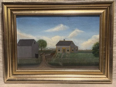 Antigua pintura primitiva de granja C.1900 Foto 1 de 4