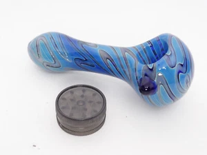 Heady Pattern Glass Hand Pipe – Unique Blue Color Pattern - Picture 1 of 11