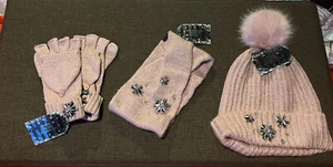 Victoria Secret Copo de Nieve Brillante Pom Pom Sombrero y Guantes Convertibles y Calentador de Orejas - Imagen 1 de 9