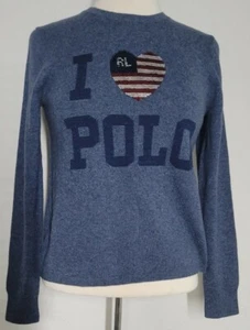 Polo RALPH LAUREN Girls MEDIUM 8 - 10 Sequin HEART FLAG Sweater LONG SLEEVE $90 - Picture 1 of 12