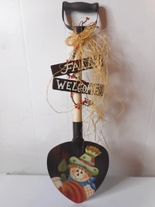 Painted Scarecrow Fall Welcome Metal Wood Shovel Wall Hanging Decor 17 1/2” Long - Picture 1 of 7
