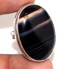 925 Silver Plated-banded Black Onyx Ethnic Gemstone Ring Jewelry Us Size-7 Gw