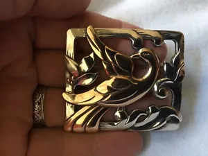 Art Noveau Norseland Unsigned Two Tone Sterling W/ Gold Wash Bird Floral Brooch - Picture 1 of 12