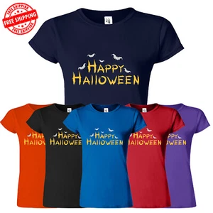 Happy Halloween Pumpkin Womens Funny T-Shirt Horror Graphic USA Gift Tee S-3XL - Picture 1 of 11