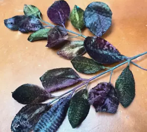 vintage 1940s millinery velvet leaves eggplant moss 1 spray made in Japan - Picture 1 of 5