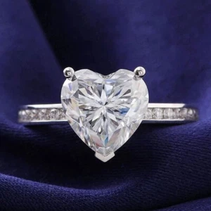 2CT Heart Certified Moissanite Halo Ring Gift For Her In 14K White Gold Plated - Picture 1 of 11