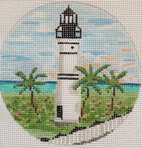 Needlepoint Handpainted Christmas Purple Palm Key West Lighthouse 4" - Picture 1 of 4