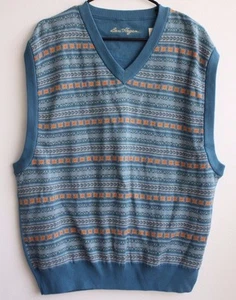 Ben Hogan Mens Blue and Burnt Orange V-Neck Golf Sweater Cotton Vest Size L - Picture 1 of 6