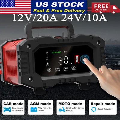 20-Amp Smart Battery Charger 12V/24V 20A/10A Lithium Lifepo4 Lead-Acid GEL AGM - Image 1 of 4