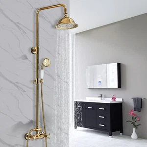 Gold Regendusche Duscharmatur mit 8" Duschkopf Duschsystem Badewannenhahn - Bild 1 von 9
