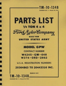 TM10-1348 ~ GPW ~ Jeep ~ Parts List Manual ~ Reprnt - Bild 1 von 6