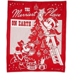Disney Parks Mickey y Minnie Mouse Holiday Fleece Throw NUEVO 50 X 60 Rojo Blanco - Imagen 1 de 4