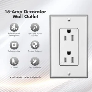 Decorator Receptacle Outlet,Tamper Resistant,15/20A,125 Volt,UL List,with panel - Picture 1 of 21