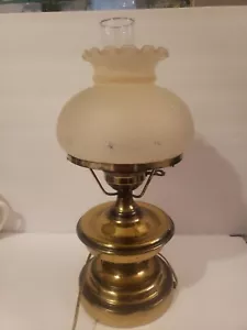 Antique Brass Metal Heavy Oil Lamp Converted to electric, Etched Glass Shade - Picture 1 of 12