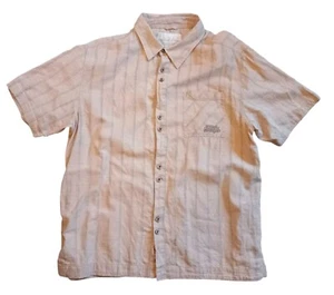 Weird Fish Beige Striped Shirt Mens Medium Short Sleeved Casual Retro 46 Chest - Picture 1 of 11