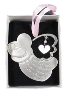 Neugeborenes Zinn Wiege Medaillon Ornament für Mädchen Schutzengel graviert Alice - Bild 1 von 7