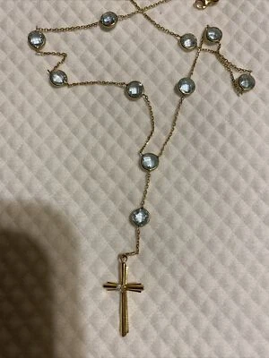 14K Yellow Gold Round Blue Topaz Semi-precious Gemstone Necklace 14k Solid Gold. - Image 1 of 4