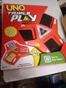 UNO Triple Play Card Game with Card-Holder Unit with Lights & Sounds NEW - Picture 1 of 2