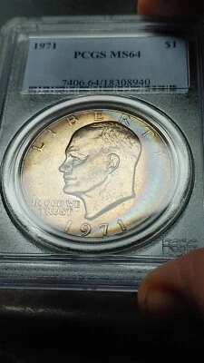 1971 Eisenhower Dollar $1 PCGS MS64 Beautiful Crescent Rainbow Toning       2880 - Image 1 of 4