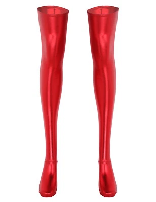 Женские латексные кожаные колготки блестящие металлические бедра высоты чулки Clubwear - Изображение 1 из 2