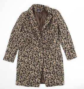 Marks and Spencer Womens Brown Animal Print Overcoat Coat Size 10 Snap - Leopard