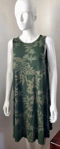 Old Navy Women's Dress Sleeveless Lightweight Stretch Swing Olive Floral Sz L - Picture 1 of 13