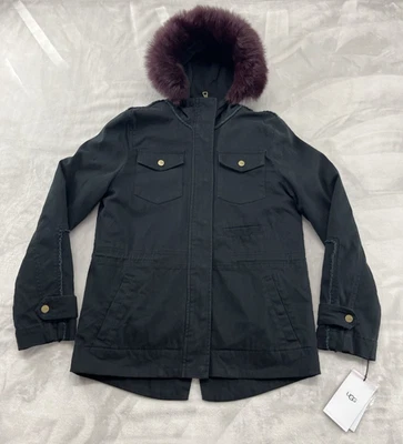 UGG Parka 女式小号黑色可调式野战连帽可拆卸衬里 — 第 1/4 张图片