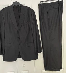 Chaps Ralph Lauren 46L Gray Pinstripe Wool Pleated Cuffed Pants Jacket 2 Pc Suit - Picture 1 of 19