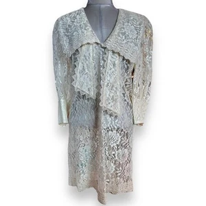 VTG 80s Candace by Ingrid California Lace White Goth Dress White Shoulder Pad - Picture 1 of 13