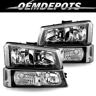 For 2003-2006 Chevy Silverado Avalanche Black Headlights Bumper Lamps 03-06 - Image 1 of 4