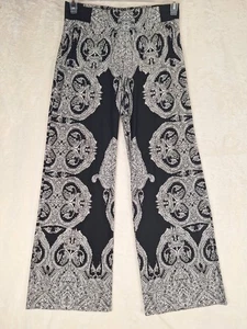 INC Printed Knit Wide-Leg Palazzo Pants Women's Medium Black Paisley Stretch  - Picture 1 of 11