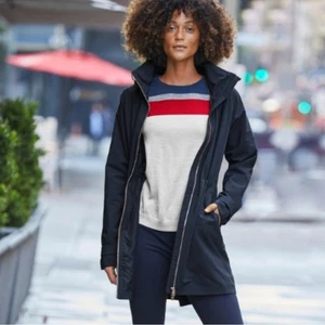 ATHLETA Misty Rain Hooded Water resistant Jacket Navy Athleisure Size M - Picture 1 of 13