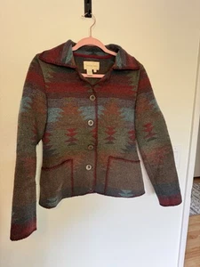 Territory Ahead Colorful Aztec Blanket Jacket Wool Blend Women Small Western EUC - Picture 1 of 8