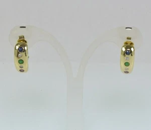 Ohrringe Ohrclips mit Safir Rubin Smaragd Brillanten 14 Kt. 585 Gold  - Bild 1 von 12