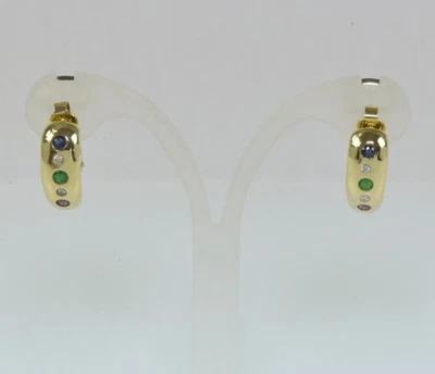 Ohrringe Ohrclips mit Safir Rubin Smaragd Brillanten 14 Kt. 585 Gold  - Bild 1 von 4