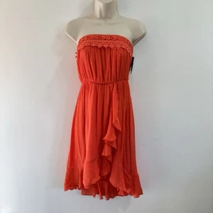 Vintage Y2K IZ Byer Dress S Orange Gauze Ruffle Crochet Lace Boho Sleeveless - Picture 1 of 12