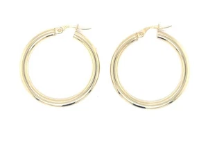 14K YELLOW GOLD ITALIAN MADE HOOP EARRINGS 1.10” round ladies shiny polished - Picture 1 of 7