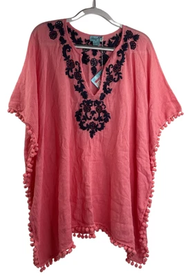 Letarte 手工泳装遮盖刺绣 M 码粉色珊瑚色全新带标签 240 美元 — 第 1/4 张图片