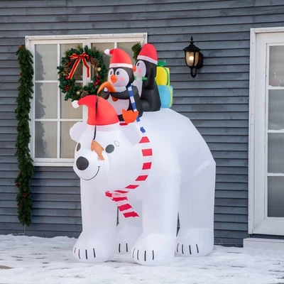 7ft LED Light-Up Inflatable Polar Bear Penguin Christmas Holiday Yard Decoration - Image 1 of 4