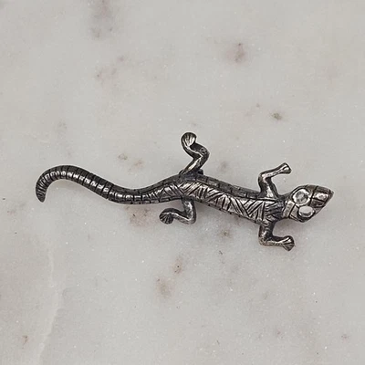 Broche prendedor de gecko lagarto de colección plata de ley figura estrás ojos animal 925 Foto 1 de 4