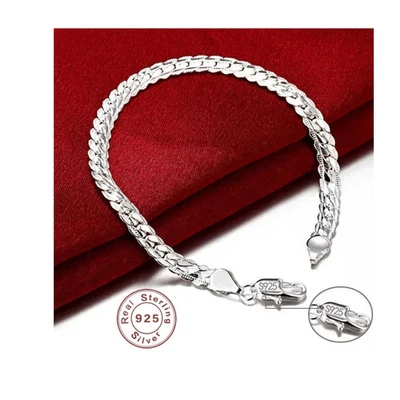 Pulsera de cadena plana de plata de ley 925 para mujer de 6 mm 18 cm de eslabón liso joyería de metal Foto 1 de 4