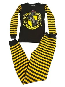 Harry Potter Kids Pajama Set 2 Piece Size 14 Hufflepuff Black Gray Long Sleeve - Picture 1 of 8