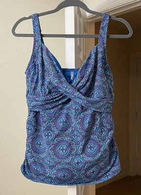 Lands' End Swim Tankini Top Blue Floral Bohemian Coastal Gypsy Women's 14 XL - Image 1 of 3