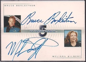 TARJETA AUTÓGRAFA DOBLE COMPLETA BABYLON 5 BRUCE BOXLEITNER MELISSA GILBERT DA1 - Imagen 1 de 2