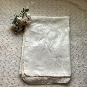 Ivory fruit pears apples Jacquard RECTANGLE vintage tablecloth 58"x78" cottage - Picture 1 of 12