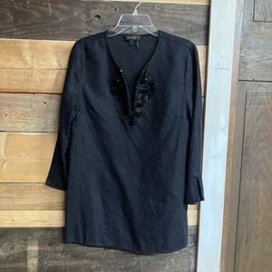 Womens Cotton Linen Tunic Blouse Bejeweled By Donna Karen - Picture 1 of 11