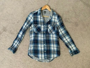 GRAY SAKS FIFTH Boyfriend Shirt sz L Plaid Blue Soft Long Sleeve Western Style - Picture 1 of 8